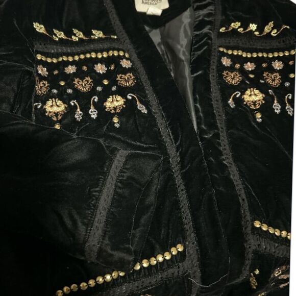 Vintage America Black Velvet Embroidered Jacket Bohemian Style Size L Preowned. - Picture 5 of 9